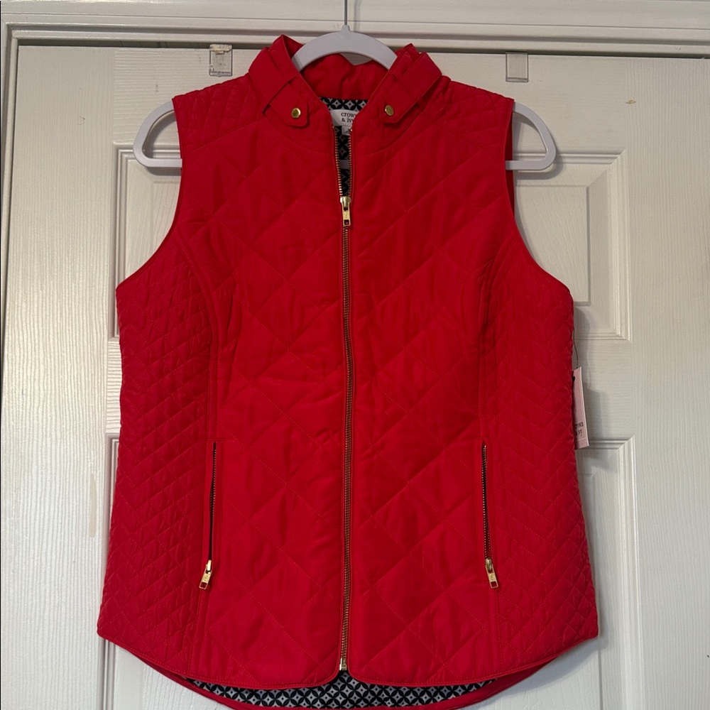 Crown & Ivy Red Quilted Women's Vest